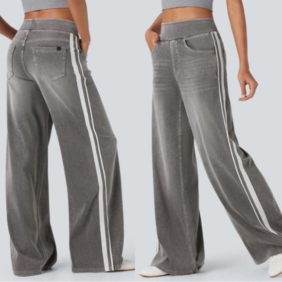 HALARA Pants - Halara Flex High Waisted Stripe Wide Leg Flowy Washed Casual Jeans Size Medium